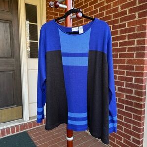 Elisabeth by Liz Claiborne Lightweight Long Sleeve Blue & Black Pullover Sweater